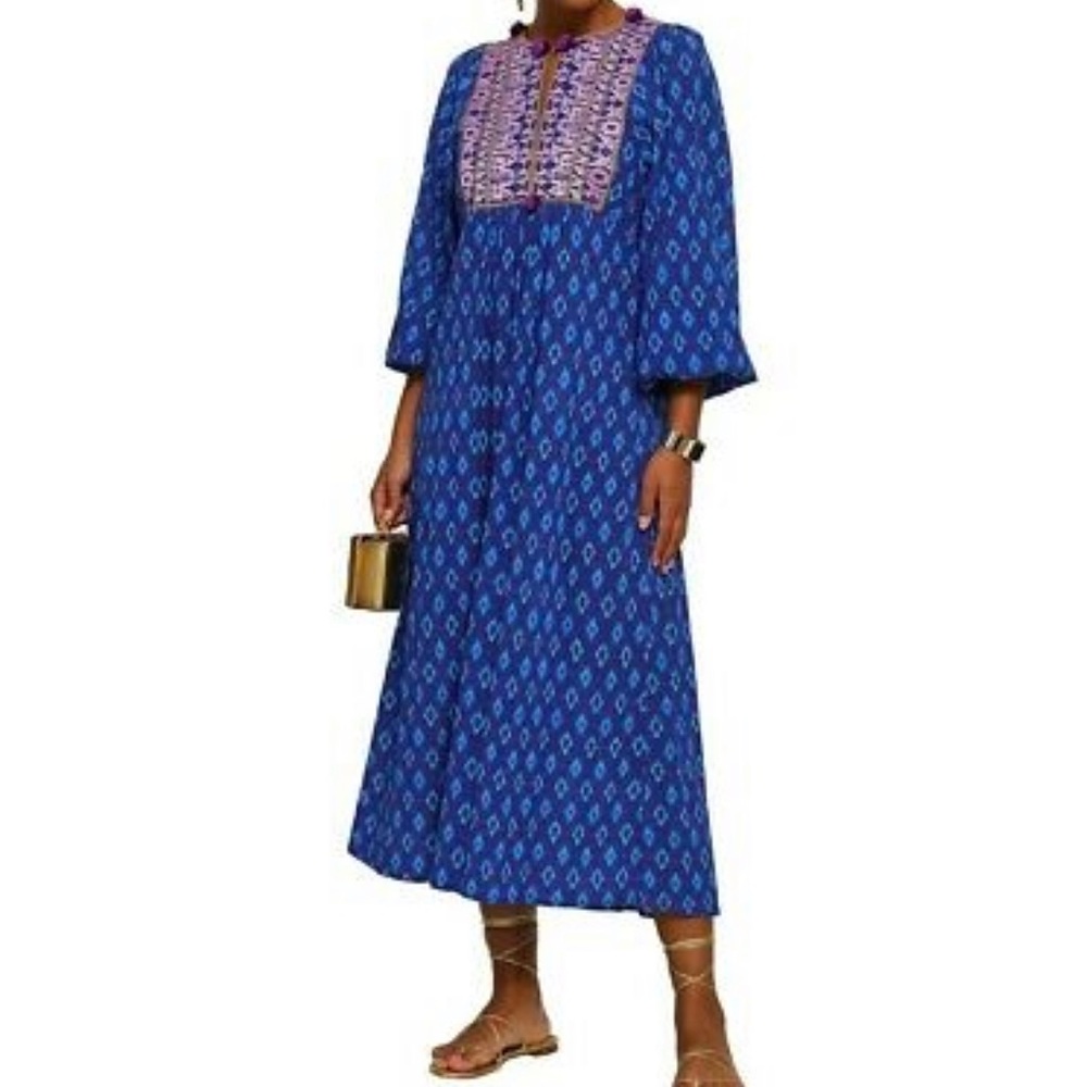 Blue Figue Lucie Embroidered midi pom pom Dress